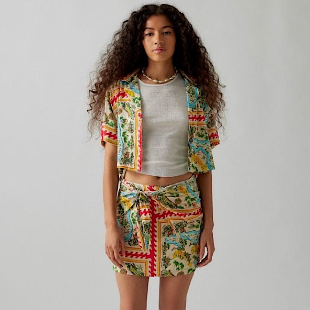 BNWT UO Carina button-down top and skirt set S